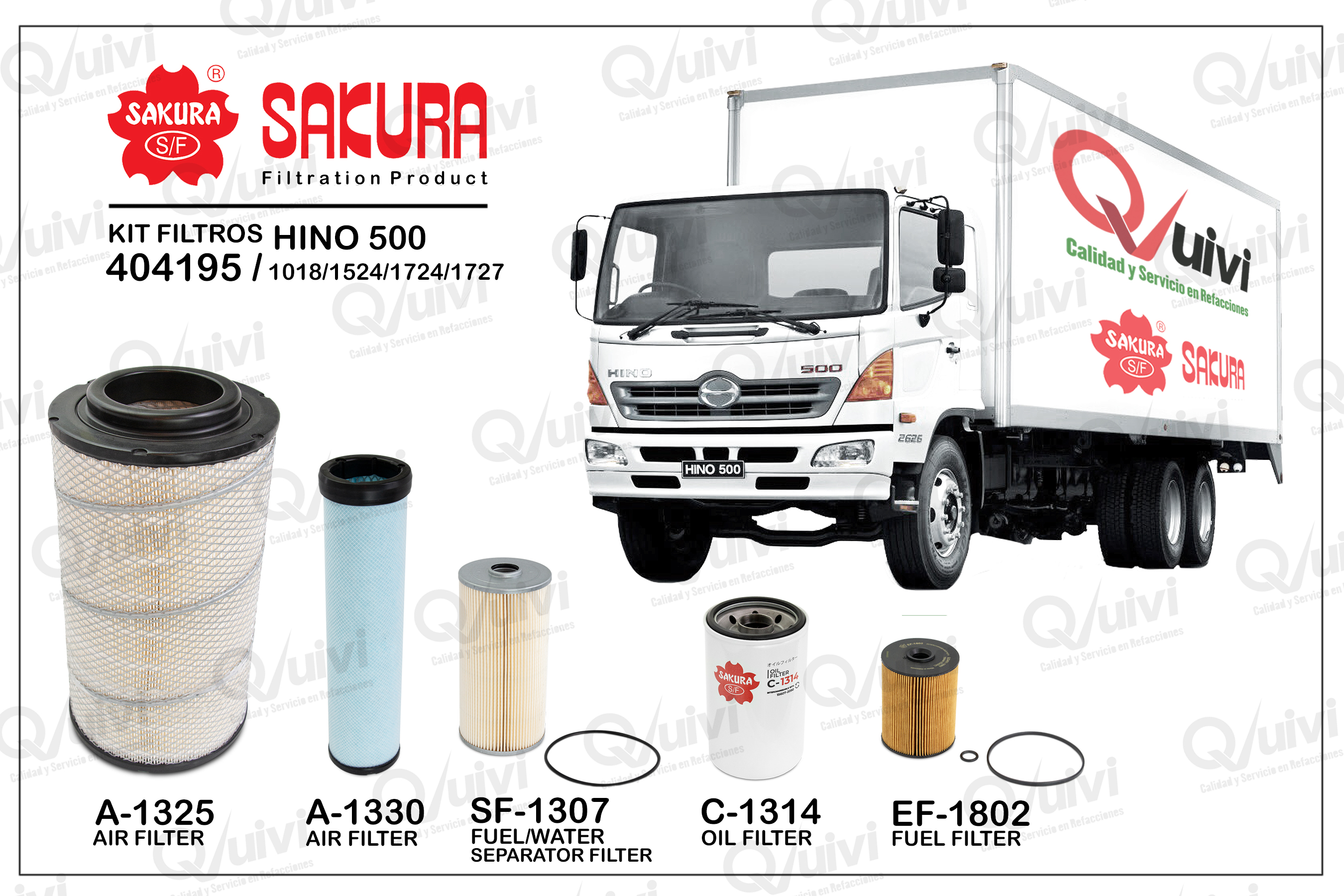 KIT FILTROS HINO 500-1724, 2012-2018